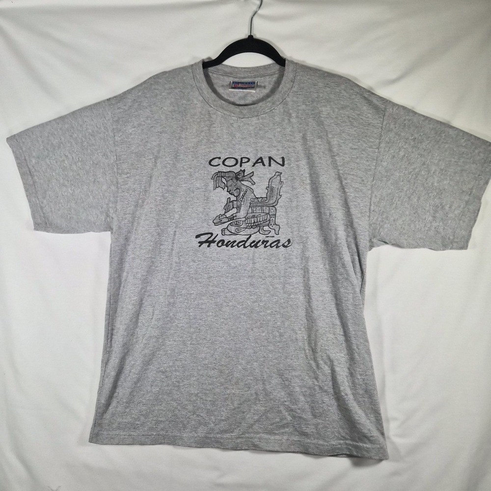 Vintage 90s Hanes Copan Honduras T Shirt Mens XL Gray Mayan Graphic